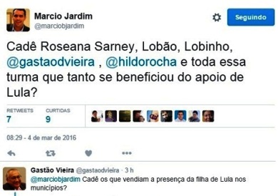 A provocação de Jardim e a resposta de Gastão no Twitter..