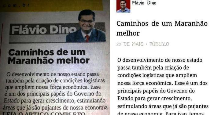 Artigo de Dino e comentário do governador nas redes sociais: "Maranhão melhor" como frase...